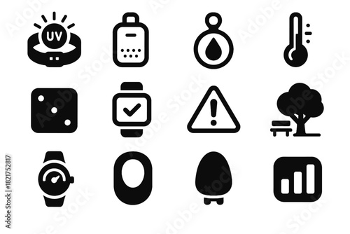 Tracker icon unit health environmental exposure wearables outdoor condition indicator vector shell