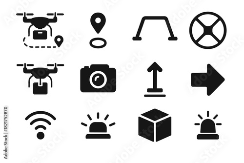 Drone delivery communication cargo indicator vector gear monitoring icon landing propeller
