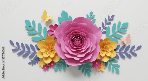 Wallpaper Mural Beautiful handmade paper flowers arrangement on white background close up view Torontodigital.ca