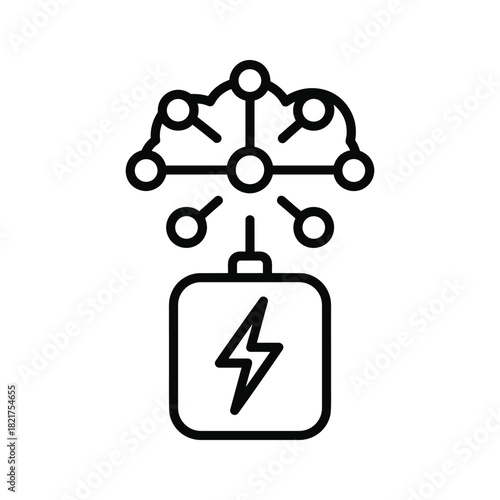 Smart energy grid icon with battery power and connected network