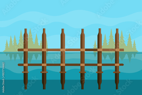 Old wooden picket fence on the beach with sea, grass, and sky