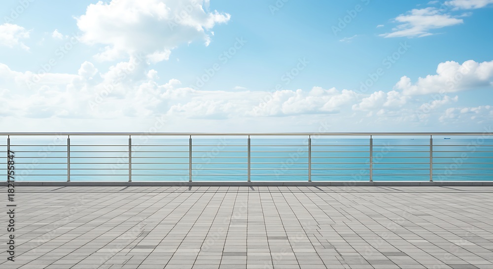 Obraz premium Beautiful ocean view from a modern balcony with blue sky clouds