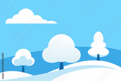 Blue sky cloudscape vector illustration with clouds, sun, and seamless summer pattern
