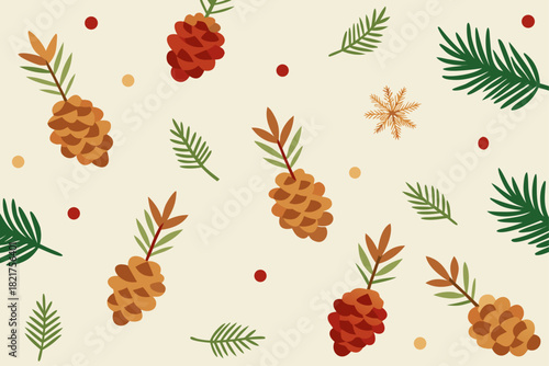 Seamless vector floral pattern with sweet autumn rowan berries, fruit, and leaf illustration