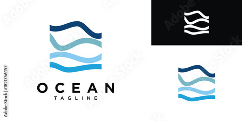 Ocean wave line logo design modern minimal style