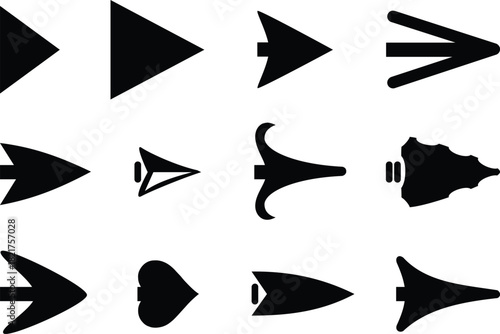 Vector Collection of unique arrowhead designs in black and white for creative projects
