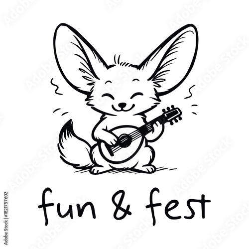 Fox strumming ukulele in joyful fest sketch