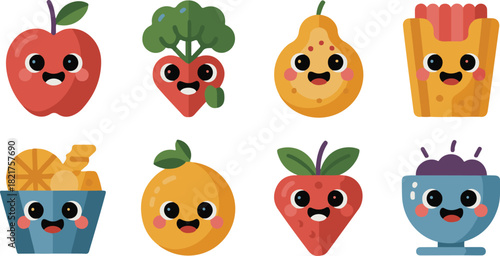 Cute Fruit and Food Cartoon Icons