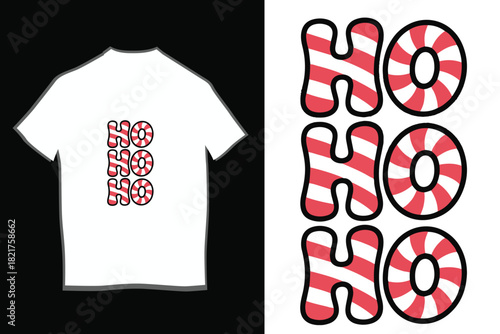Candy Cane HO HO HO Christmas T-Shirt Design | Striped Santa Claus Cheer