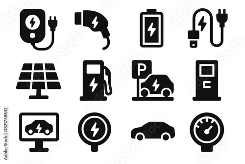 Unit panel icon charging cable status power ev fast kiosk vector