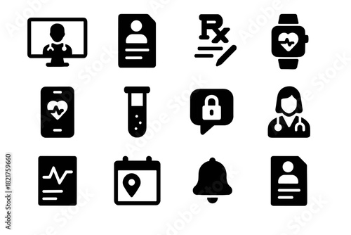 Device notification set telemedicine tracker patient consultation vector icon wearable secure avatar