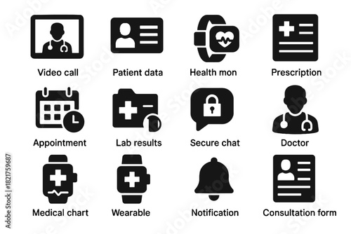 Icon telemedicine consultation video icons vector results patient card schedule pad call