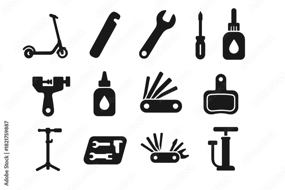 Obraz premium Multitool chain micro tools tool air bottle vector mobility key scooter icon
