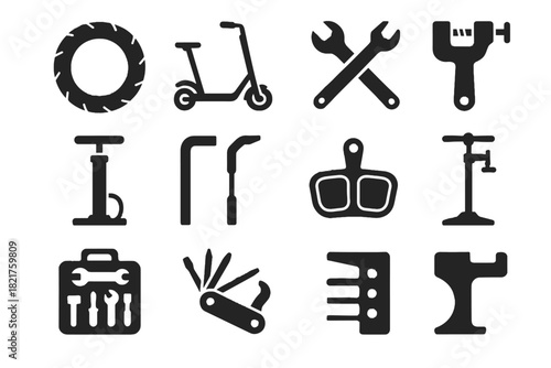 Pump screwdriver stand brake micro kit tools vector scooter key tire mobility