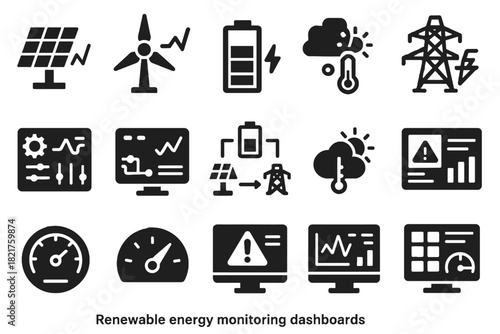 Icon diagram renewable wind solar vector flow energy icons interface gauge data