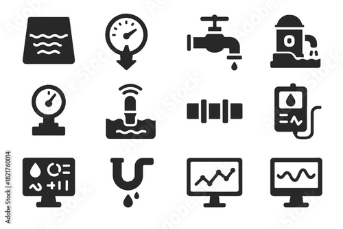 Chart smart leak pump vector water pressure icons detection monitoring level icon