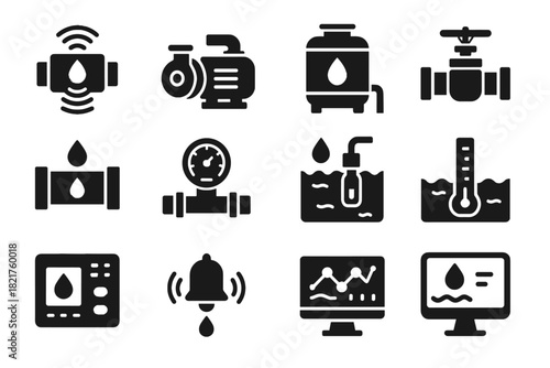 Management pressure icon tank display smart water sensor alert meter panel vector