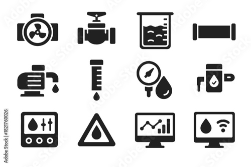 Sensor unit display smart data screen control dashboard gauge vector water icons