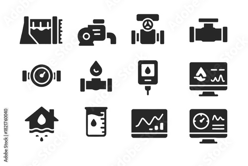 Vector icon meter valve pipeline smart icons water leak monitoring controller level