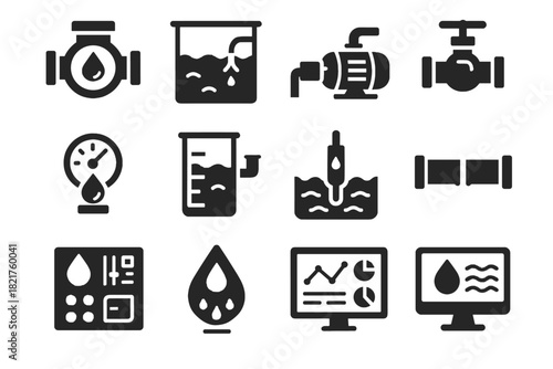 Water station leak smart vector unit level dashboard control icon pressure