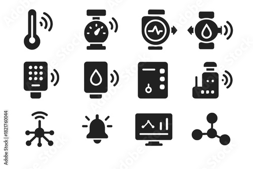 Node analytics sensor industrial logger meter gateway iot network hub vector icon