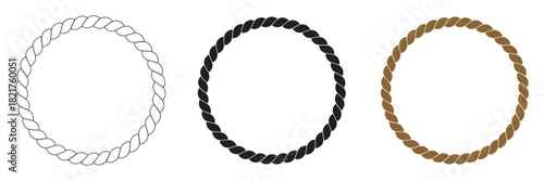 Circle woven rope frames collection. Glyph illustration of knot borders. An elegant oval-shaped rope frame with twisted fibers, giving a rustic, nautical vibe perfect for accentuating photos, art.