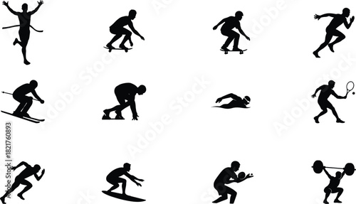 Collection of sport silhouettes representing various athletic activities and competitions