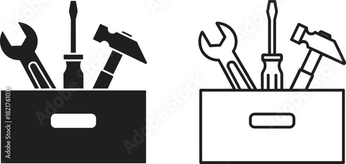 Toolbox with Tools Icon Vector Illustration Set - Repair, Maintenance, and Hardware Graphic