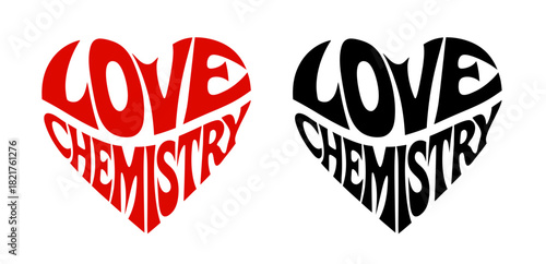 Heart-shaped sticker set featuring "Love chemistry" in colorful and black design	