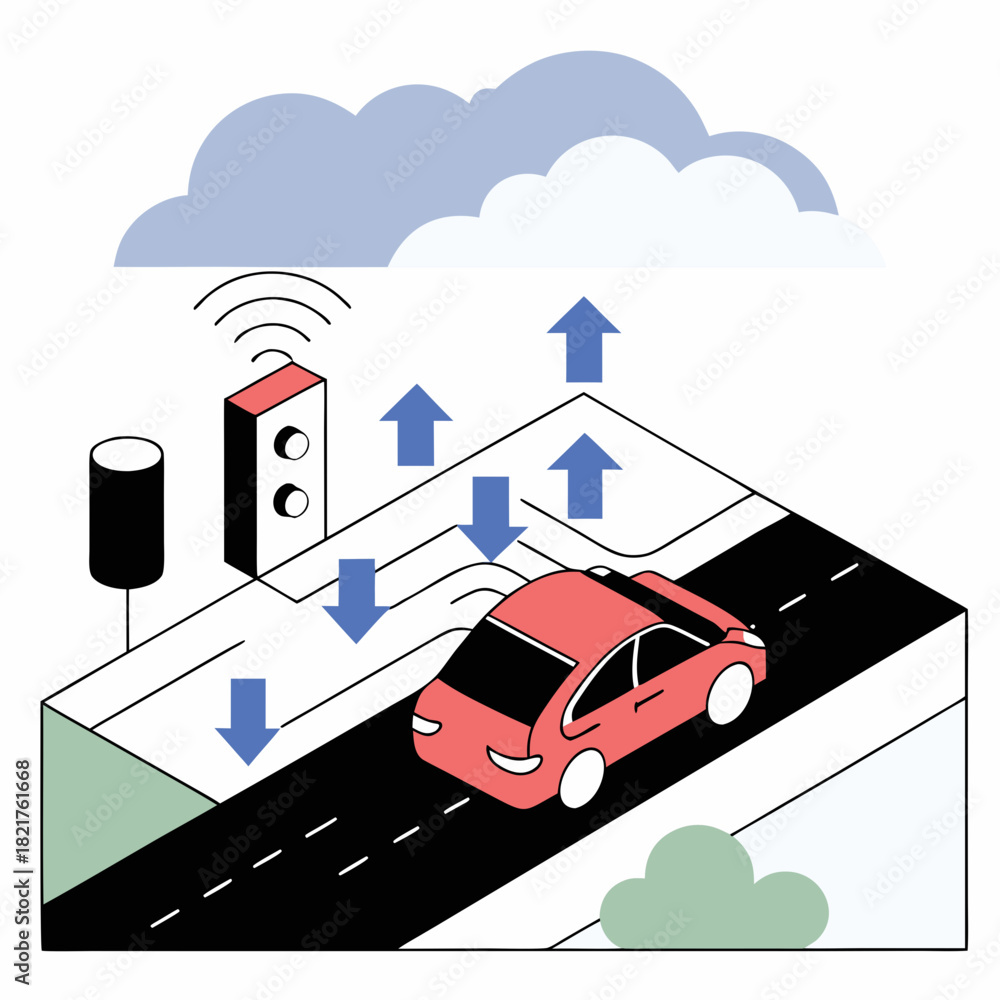 Fototapeta premium Autonomous vehicle communication with smart city infrastructure