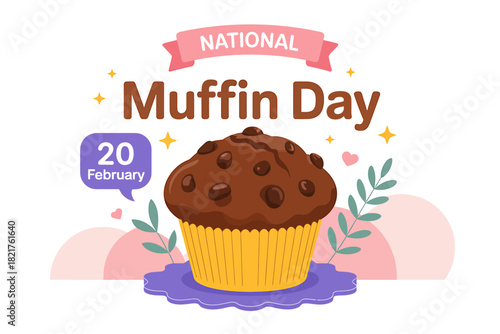 National muffin day, february 20, with a sweet chocolate muffin