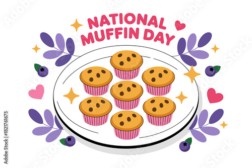 National muffin day: sweet chocolate chip muffins vector art