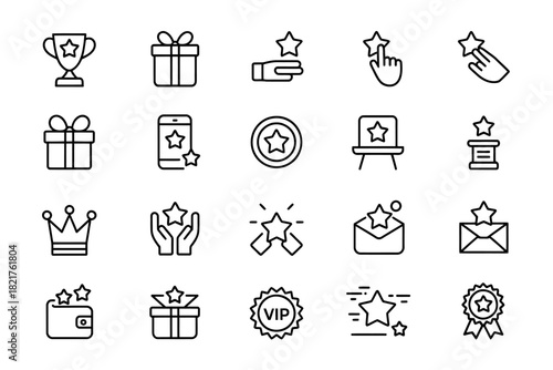 Success, quality, and vip status award outline vector icon set