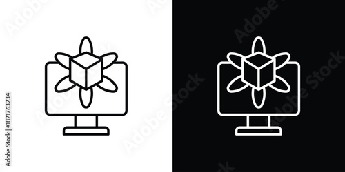 Computer simulation icon. Black illustration isolated for graphic and web design.