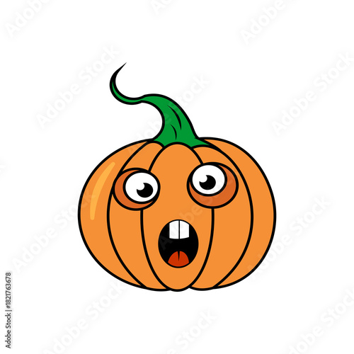 Smiling Halloween Pumpkin with Scary Face Expression in Bold Cartoon Style for Holiday Decoration and Seasonal Design