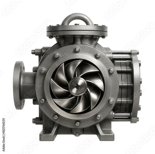 Multi-stage centrifugal vacuum pump with a steel impeller for power plant use.