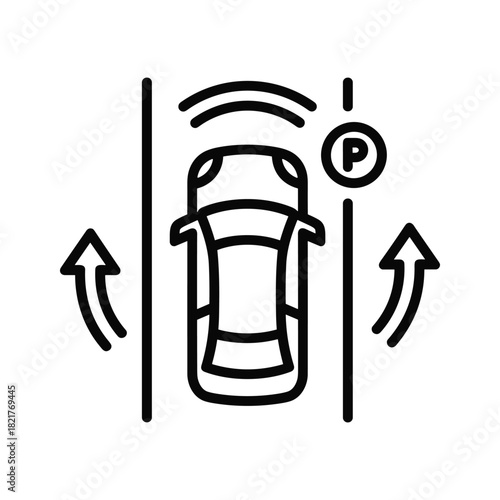 Car parking assist system icon, smart vehicle technology, isolated on
