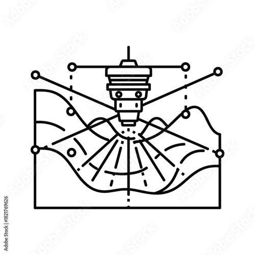 Sensor scanning wavy surface with measurement lines, engineering concept