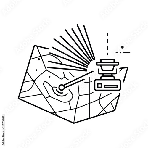 Topographic mapping with a total station device line art icon