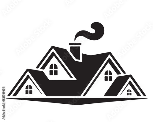 Black and white rooftop silhouette illustration for property and construction design