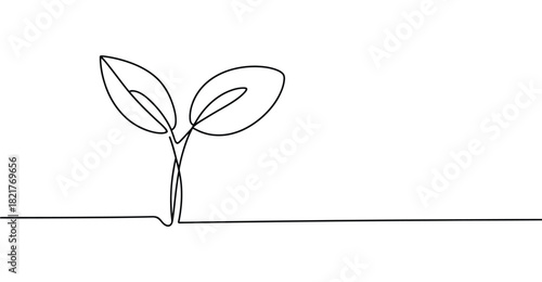  Minimalist one line drawing of young sprouting plant – elegant continuous line art symbolizing growth, nature, sustainability, and renewale