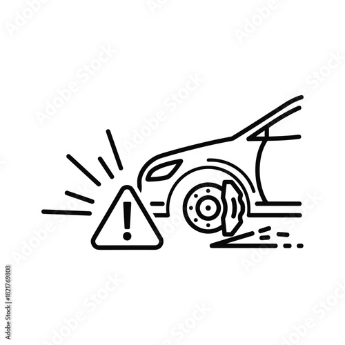 Car accident warning sign with braking vehicle outline isolated on