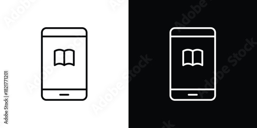 Ebook icon. Black illustration isolated for graphic and web design.