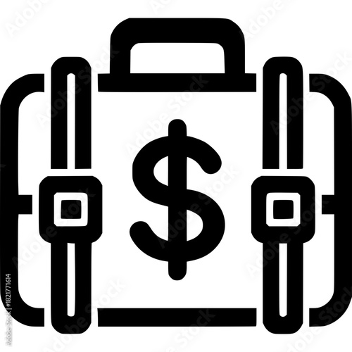 Wealth Portfolio Icon: A minimalist icon of a briefcase, emblazoned with a prominent dollar sign, symbolizing wealth, financial growth, and strategic investment. 