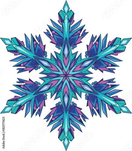 Crystal Snowflake: A stunning display of icy elegance in vibrant shades, showcasing intricate crystalline formations and a mesmerizing six-pointed symmetry.