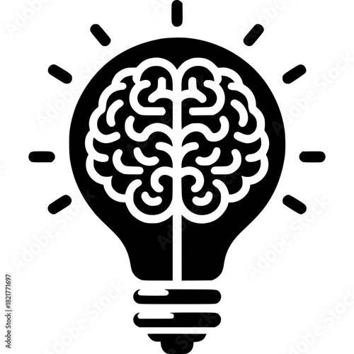 Illuminating Idea: An icon of innovation, where a glowing lightbulb frames a detailed illustration of the human brain, symbolizing the genesis of thought, creativity, and the power of ideas.
