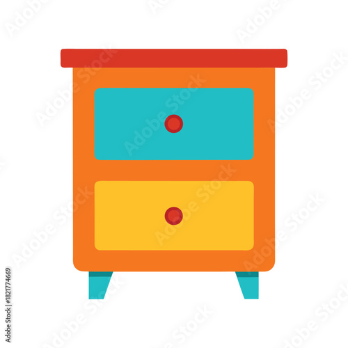 Colorful wooden nightstand design presented in a modern furniture style Vector illustration