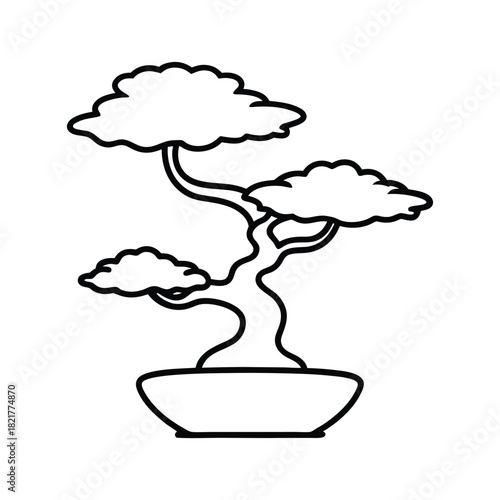Elegant bonsai tree line art illustration created for peaceful botanical themed artwork Vector illustration