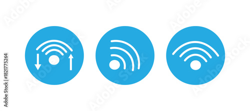  blue and white vector icon about wifi and internet signal strength full four levels representing wireless technology