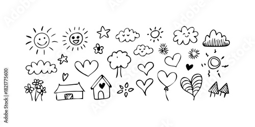 Hand Drawn Doodle Vector Set Black Ink